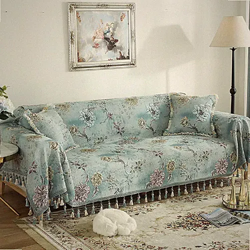 European Jacquard Flower Recliner Chaise SofaTowel Tassel FullCovered CouchCover