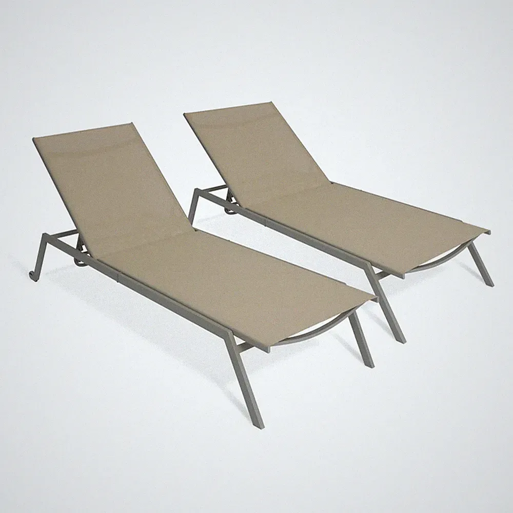 Ostrich Princeton Outdoor Chaise Lounge Pool Beach Patio Chair, Tan, 2 Pack