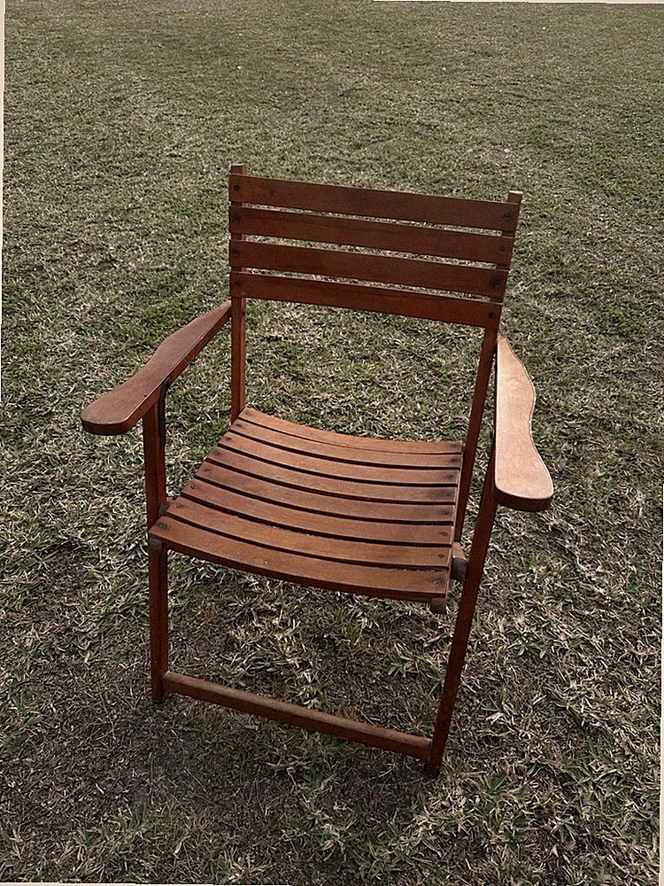 Rare Mid-Century Modern Slatted Hardwood Folding Lounge Chair – European Design
